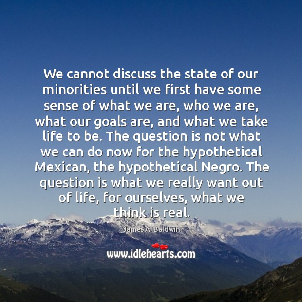 We cannot discuss the state of our minorities until we first have James A. Baldwin Picture Quote