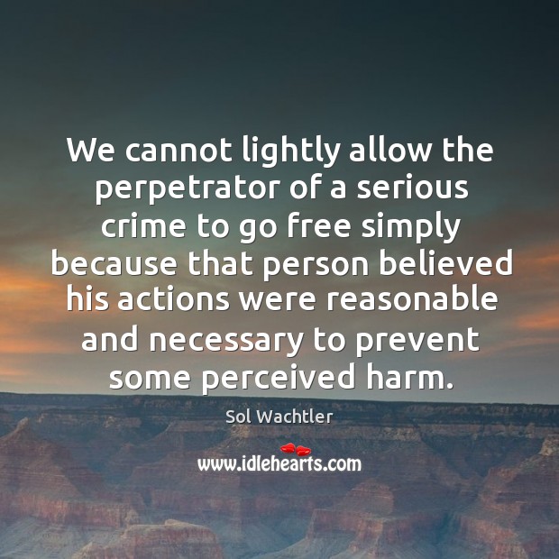 We cannot lightly allow the perpetrator of a serious crime to go free simply Sol Wachtler Picture Quote