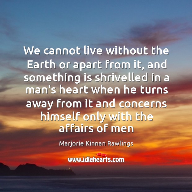 We cannot live without the Earth or apart from it, and something Marjorie Kinnan Rawlings Picture Quote