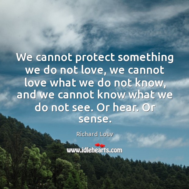 We cannot protect something we do not love, we cannot love what Richard Louv Picture Quote