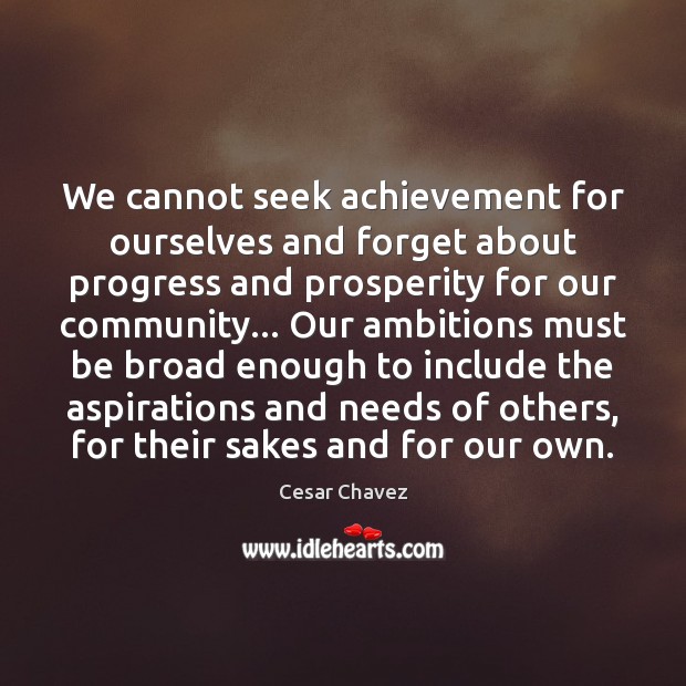 We cannot seek achievement for ourselves and forget about progress and prosperity Cesar Chavez Picture Quote