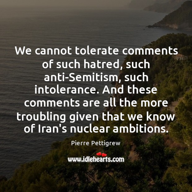 We cannot tolerate comments of such hatred, such anti-Semitism, such intolerance. And Pierre Pettigrew Picture Quote