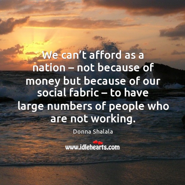 We can’t afford as a nation – not because of money but because of our social fabric Donna Shalala Picture Quote