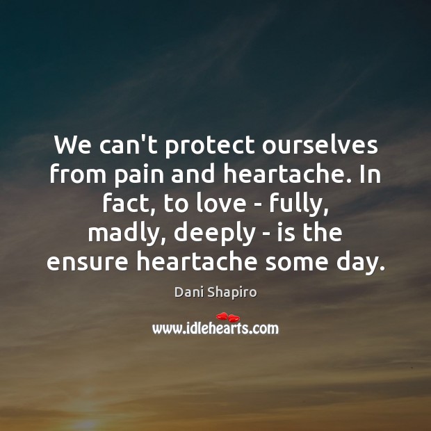 We can’t protect ourselves from pain and heartache. In fact, to love Dani Shapiro Picture Quote