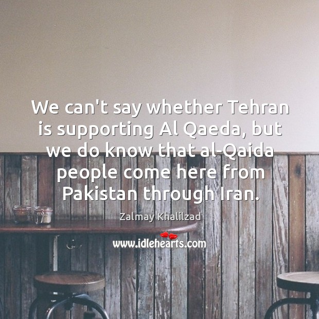 We can’t say whether Tehran is supporting Al Qaeda, but we do Zalmay Khalilzad Picture Quote