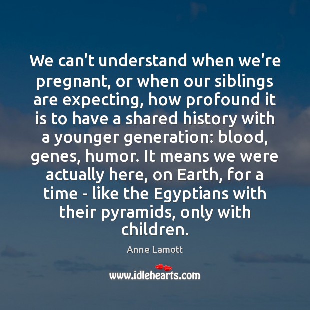 We can’t understand when we’re pregnant, or when our siblings are expecting, Anne Lamott Picture Quote