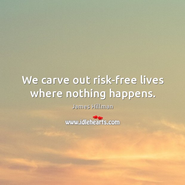 We carve out risk-free lives where nothing happens. James Hillman Picture Quote