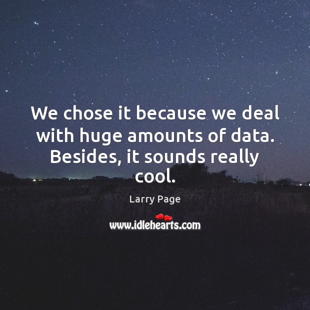 We chose it because we deal with huge amounts of data. Besides, it sounds really cool. Larry Page Picture Quote