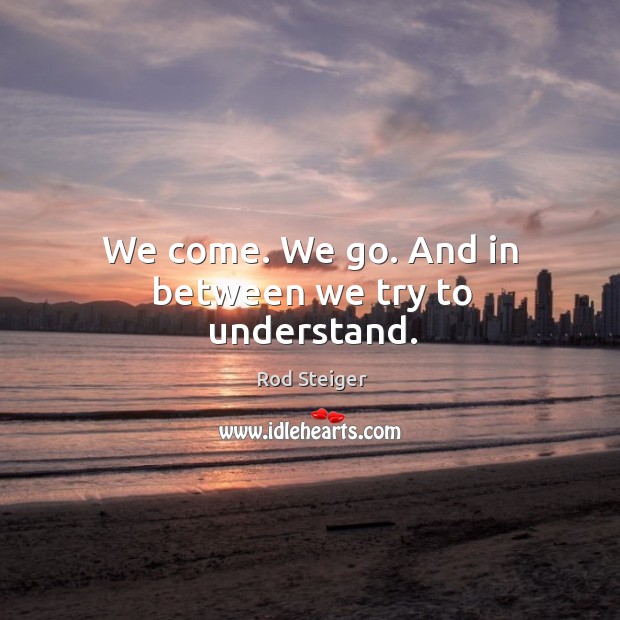 We come. We go. And in between we try to understand. Rod Steiger Picture Quote