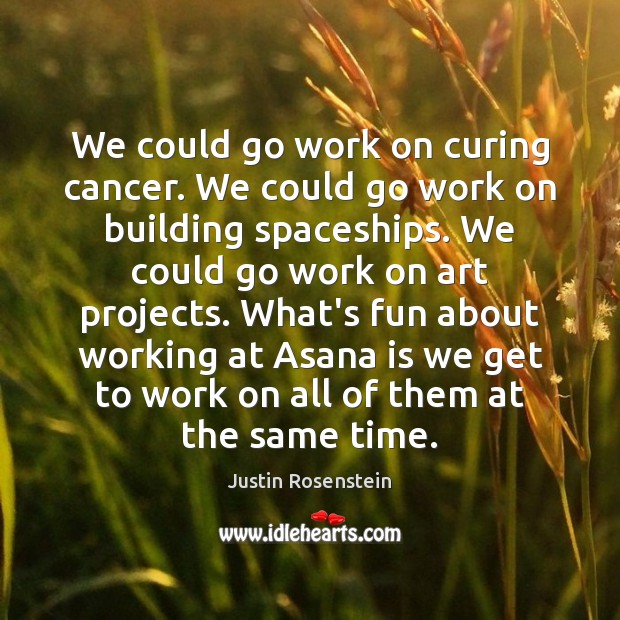 We could go work on curing cancer. We could go work on Justin Rosenstein Picture Quote