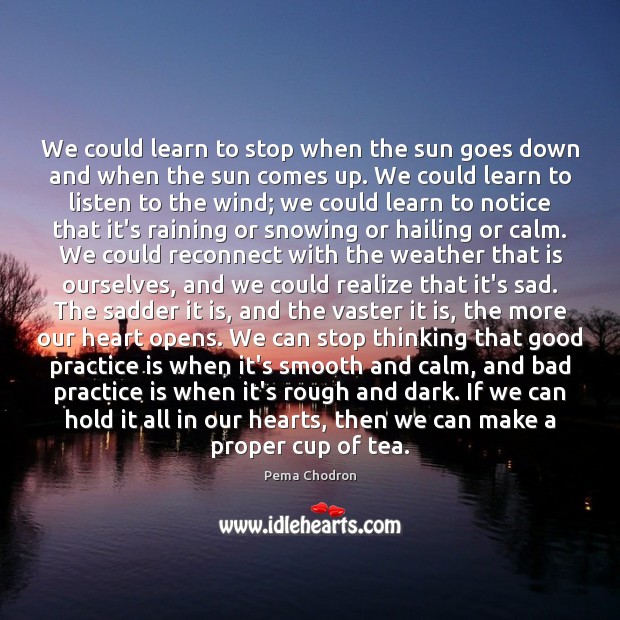 We could learn to stop when the sun goes down and when Pema Chodron Picture Quote
