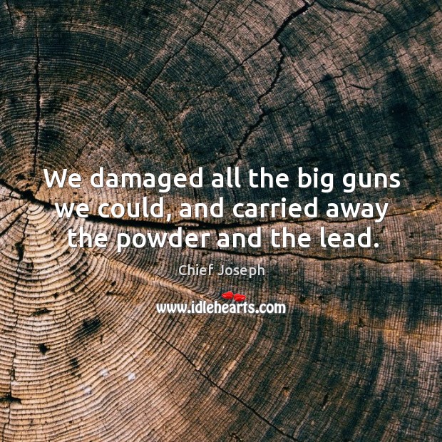 We damaged all the big guns we could, and carried away the powder and the lead. Chief Joseph Picture Quote