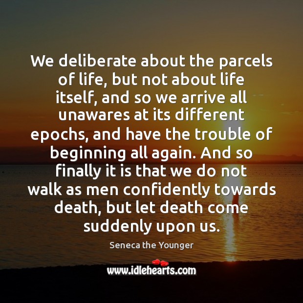 We deliberate about the parcels of life, but not about life itself, Seneca the Younger Picture Quote