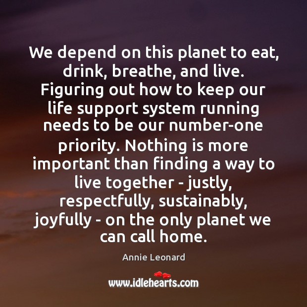 We depend on this planet to eat, drink, breathe, and live. Figuring Annie Leonard Picture Quote
