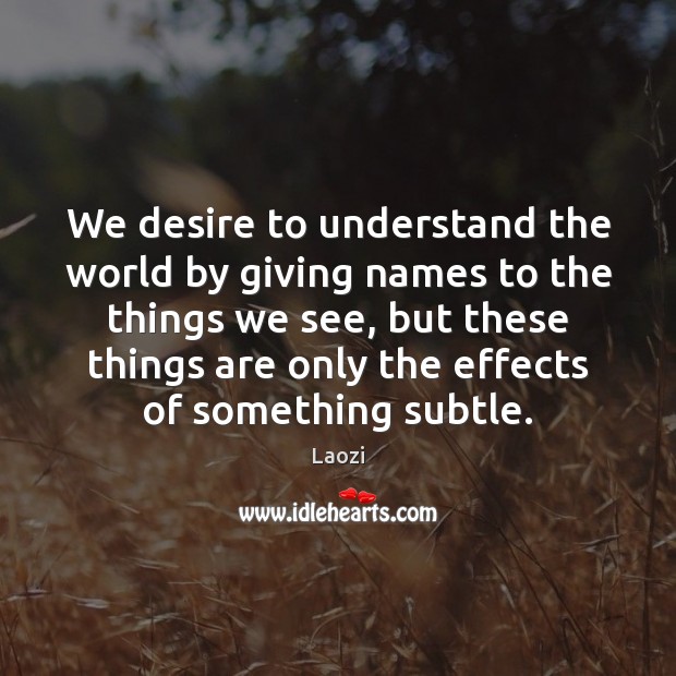 We desire to understand the world by giving names to the things Laozi Picture Quote