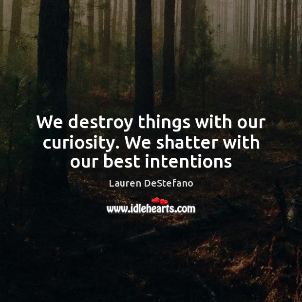 We destroy things with our curiosity. We shatter with our best intentions Best Intentions Quotes Image