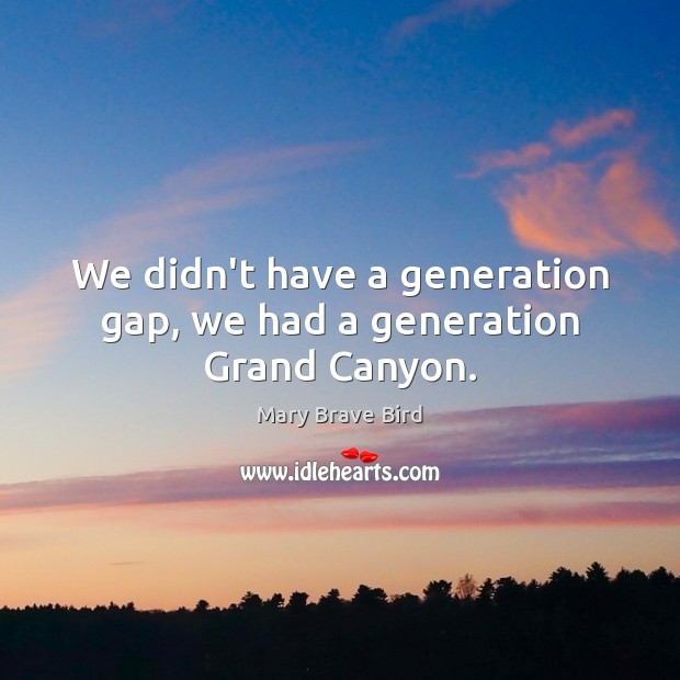 We didn’t have a generation gap, we had a generation Grand Canyon. Mary Brave Bird Picture Quote