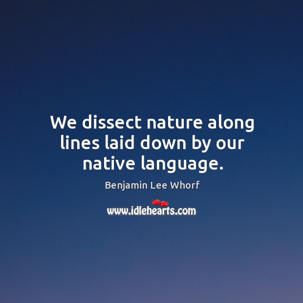 We dissect nature along lines laid down by our native language. Benjamin Lee Whorf Picture Quote