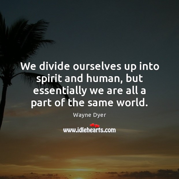 We divide ourselves up into spirit and human, but essentially we are Wayne Dyer Picture Quote