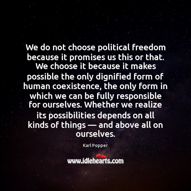 We do not choose political freedom because it promises us this or Coexistence Quotes Image