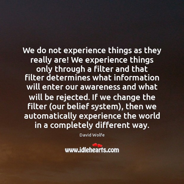 We do not experience things as they really are! We experience things David Wolfe Picture Quote