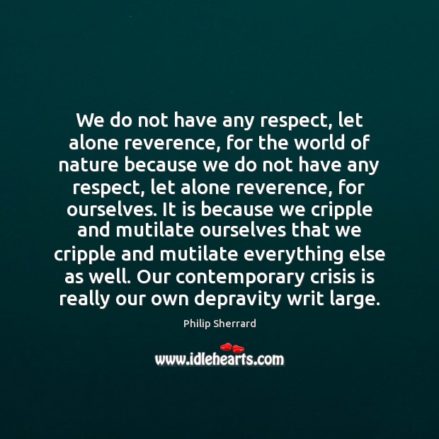We do not have any respect, let alone reverence, for the world Image