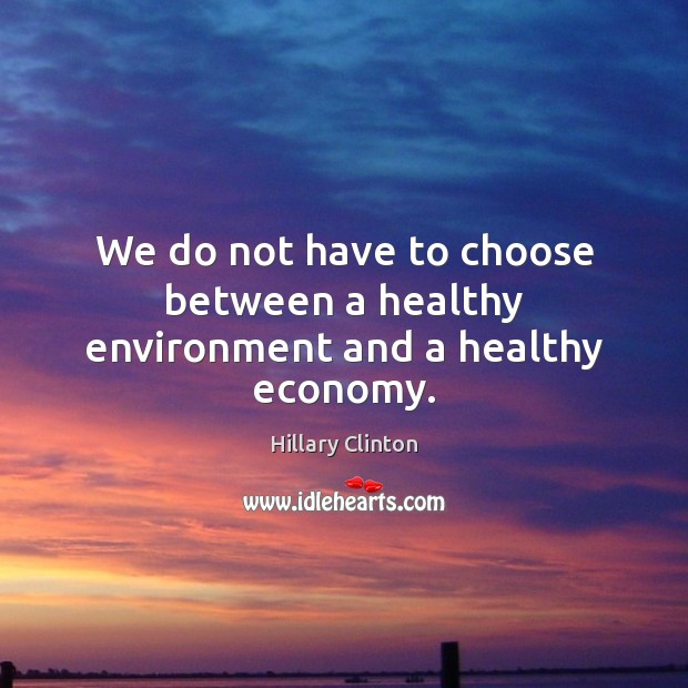 We do not have to choose between a healthy environment and a healthy economy. Hillary Clinton Picture Quote