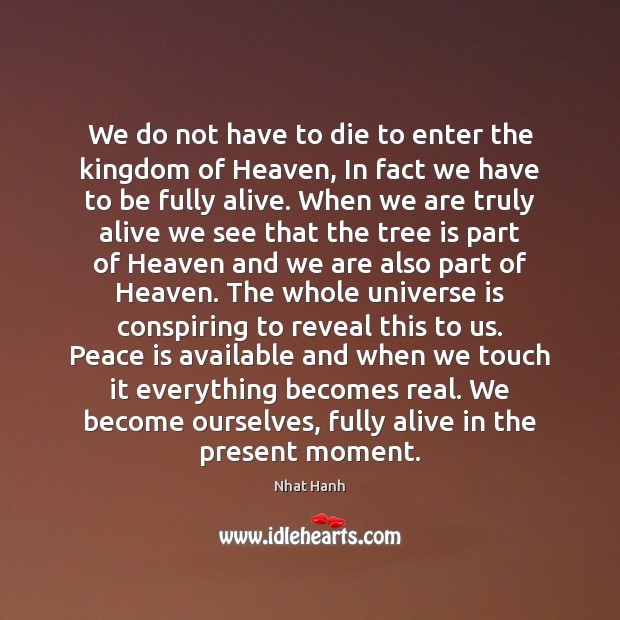 We do not have to die to enter the kingdom of Heaven, Nhat Hanh Picture Quote
