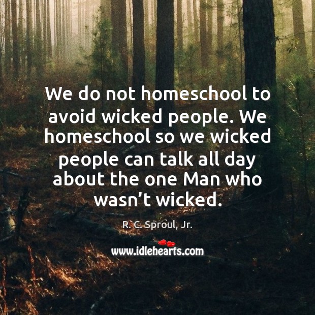 We do not homeschool to avoid wicked people. We homeschool so we R. C. Sproul, Jr. Picture Quote