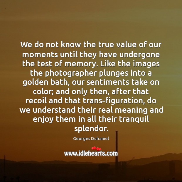 We do not know the true value of our moments until they Georges Duhamel Picture Quote