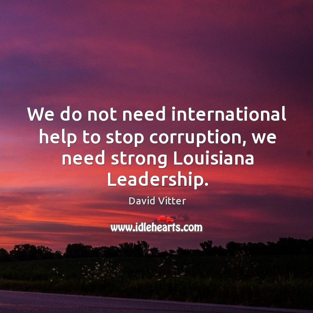 We do not need international help to stop corruption, we need strong louisiana leadership. David Vitter Picture Quote