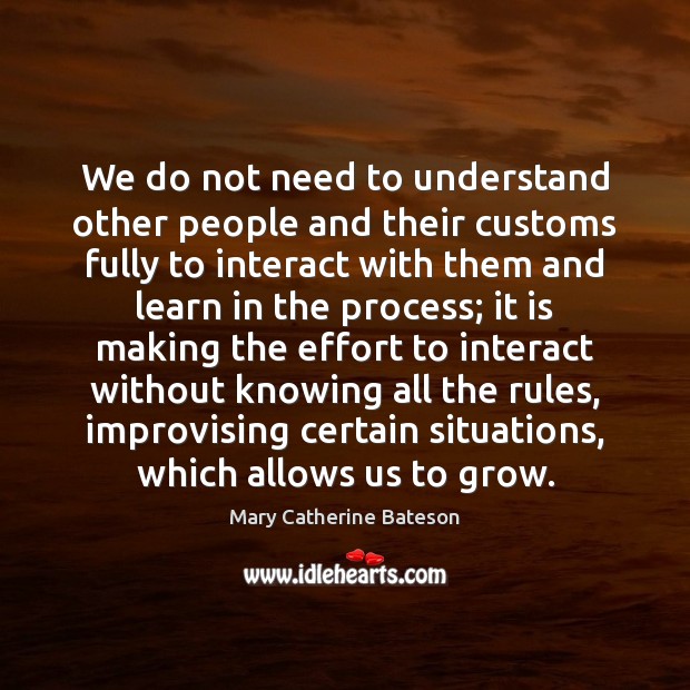 We do not need to understand other people and their customs fully Mary Catherine Bateson Picture Quote