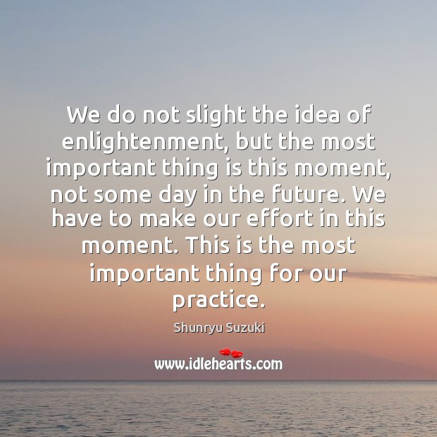 We do not slight the idea of enlightenment, but the most important Shunryu Suzuki Picture Quote