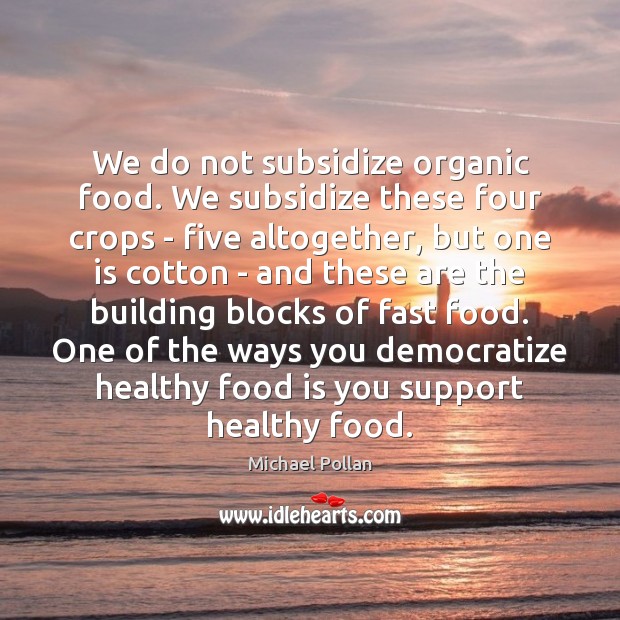 We do not subsidize organic food. We subsidize these four crops – Michael Pollan Picture Quote