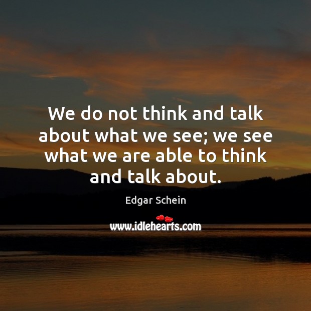 We do not think and talk about what we see; we see Edgar Schein Picture Quote