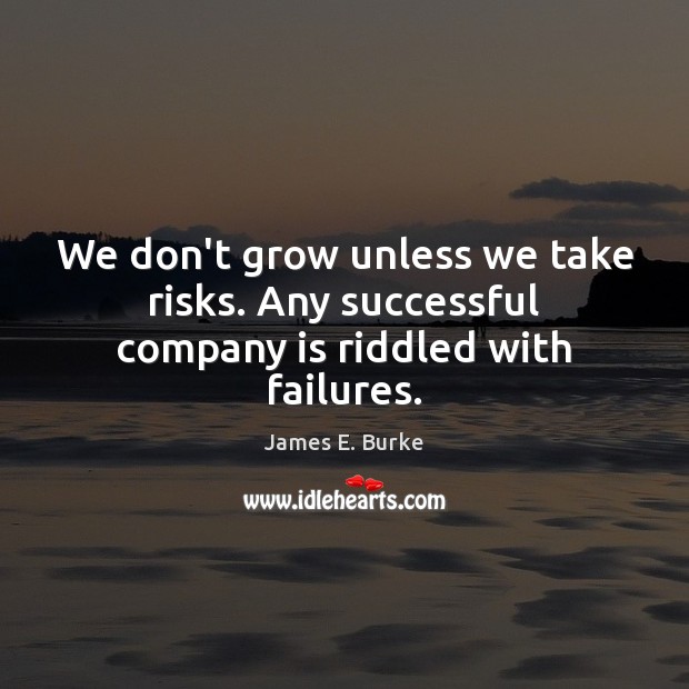 We don’t grow unless we take risks. Any successful company is riddled with failures. James E. Burke Picture Quote