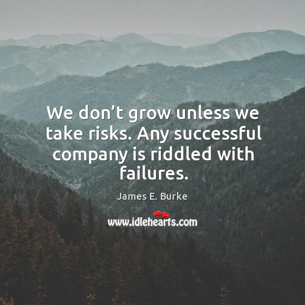 We don’t grow unless we take risks. Any successful company is riddled with failures. James E. Burke Picture Quote
