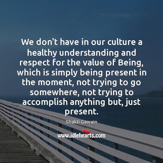 We don’t have in our culture a healthy understanding and respect for Shakti Gawain Picture Quote