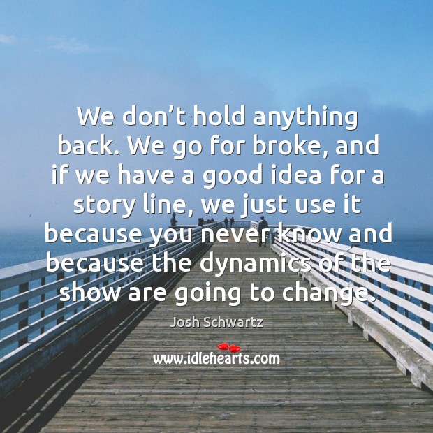 We don’t hold anything back. We go for broke, and if we have a good idea for a story line, we just use it because Josh Schwartz Picture Quote