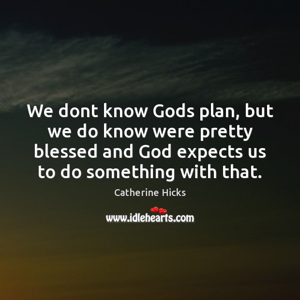 We dont know Gods plan, but we do know were pretty blessed Catherine Hicks Picture Quote