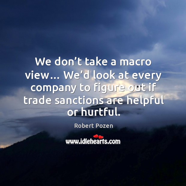 We don’t take a macro view… we’d look at every company to figure out if trade sanctions are helpful or hurtful. Robert Pozen Picture Quote