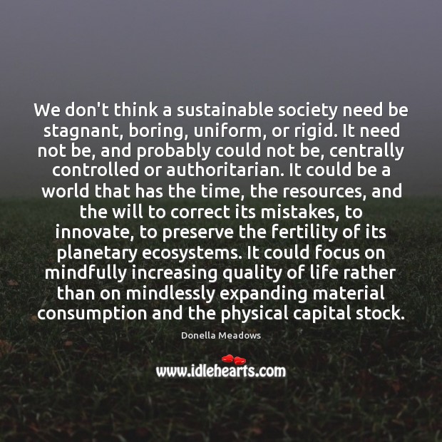 We don’t think a sustainable society need be stagnant, boring, uniform, or Image