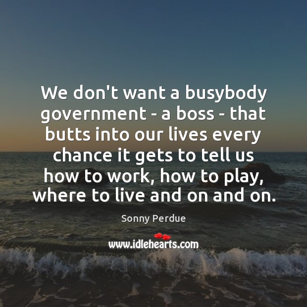We don’t want a busybody government – a boss – that butts Sonny Perdue Picture Quote