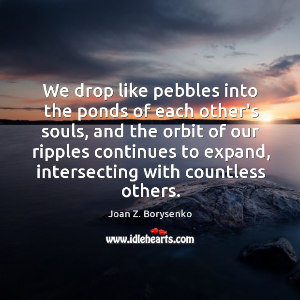 We drop like pebbles into the ponds of each other’s souls, and Joan Z. Borysenko Picture Quote