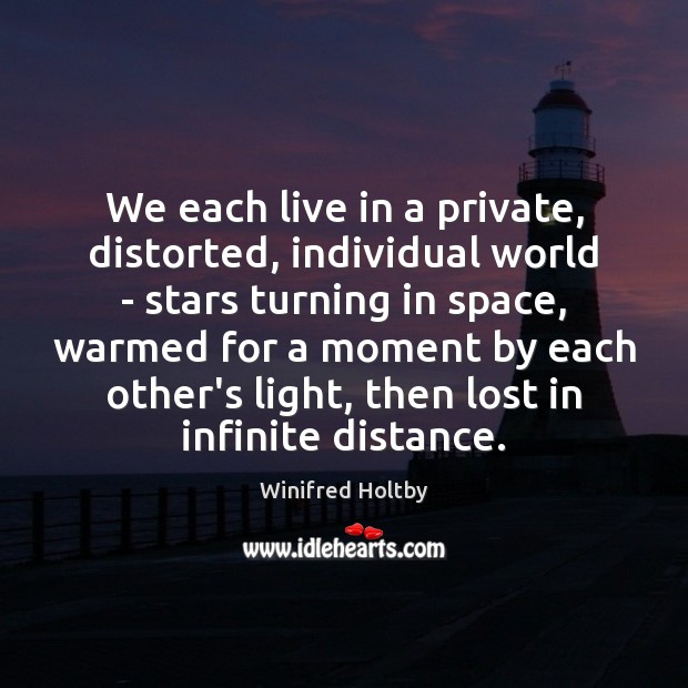 We each live in a private, distorted, individual world – stars turning Winifred Holtby Picture Quote