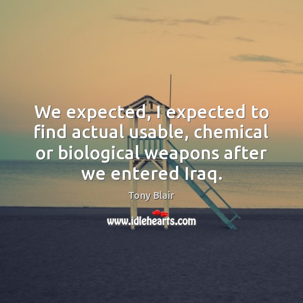 We expected, I expected to find actual usable, chemical or biological weapons Tony Blair Picture Quote