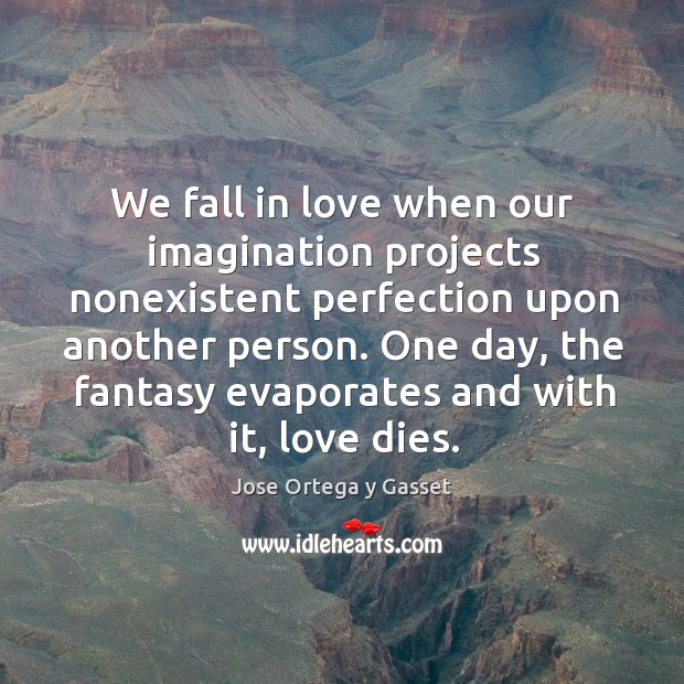 We fall in love when our imagination projects nonexistent perfection upon another Jose Ortega y Gasset Picture Quote