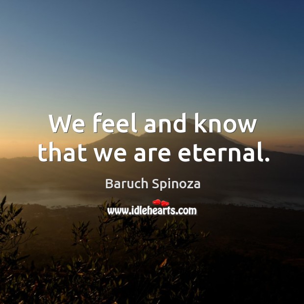 We feel and know that we are eternal. Baruch Spinoza Picture Quote