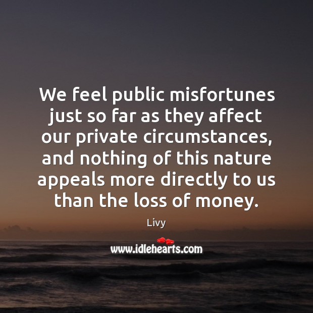 We feel public misfortunes just so far as they affect our private Image