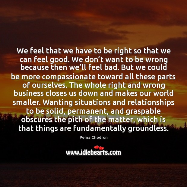 We feel that we have to be right so that we can Pema Chodron Picture Quote